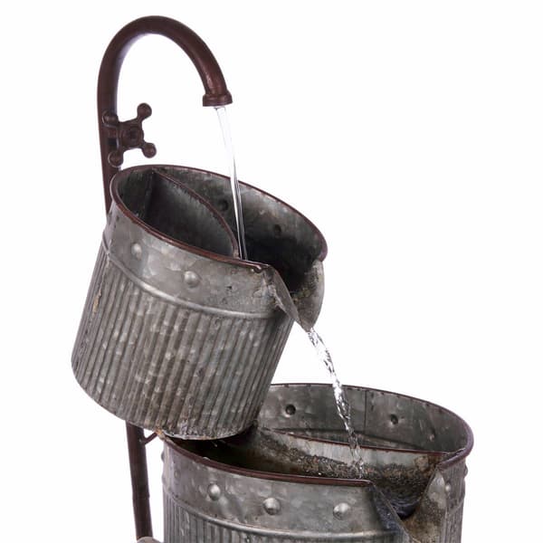 Alpine 3-Tier Stacked Rustic Metal Tub Planter Fountain