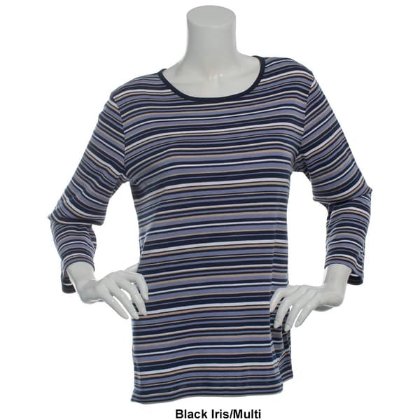 Petite Hasting & Smith 3/4 Sleeve Stripe Open Crewneck