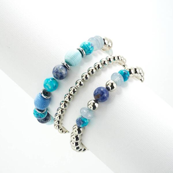 Ashley Cooper&#40;tm&#41; Silver & Blue Beaded Stretch Bracelet - Set of 3 - image 