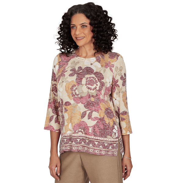 Womens Alfred Dunner Union Square 3/4 Sleeve Floral Blouse