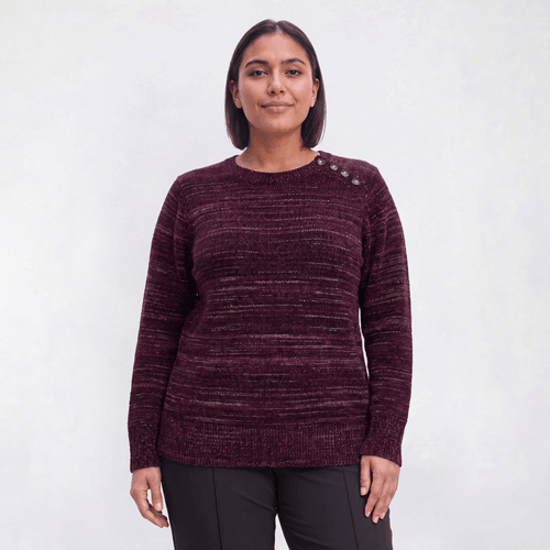 Plus Size Napa Valley Long Sleeve Solid Button Shoulder Sweater - image 