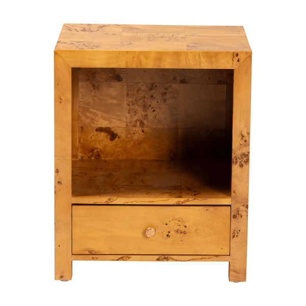 bali & pari Camira Modern Real Burl Wood 1-Drawer Nightstand