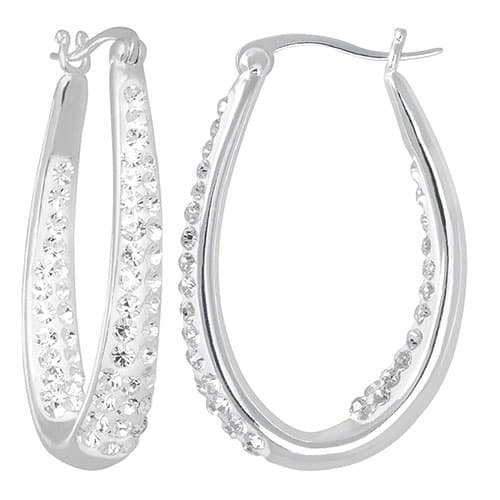 Silver Plated Clear Crystal Hoop Earrings - image 