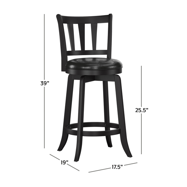 HH2 Home Presque Isle Black Wood Counter Height Swivel Stool