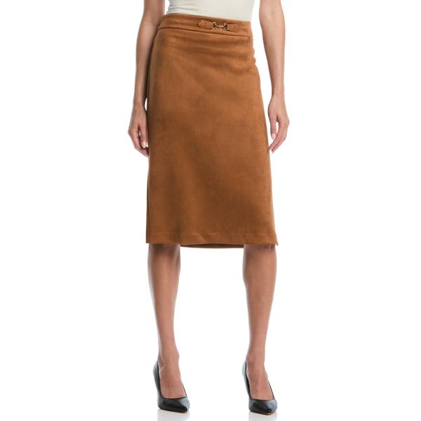 Petite Rafaella(R) Novelty Belt Suede Midi Skirt