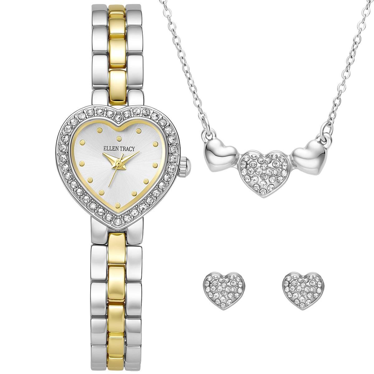 Womens Ellen Tracy Two-Tone Bracelet Watch/Jewelry Set-ETJ8211TTG