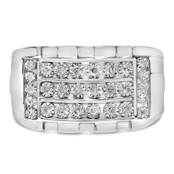 Mens Haus of Brilliance 1/4ctw. Diamond 3-Row Channel Band Ring - image 