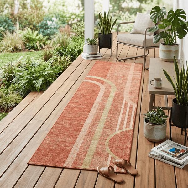 HomeRoots Salmon Abstract Washable Indoor Outdoor Runner Rug - image 
