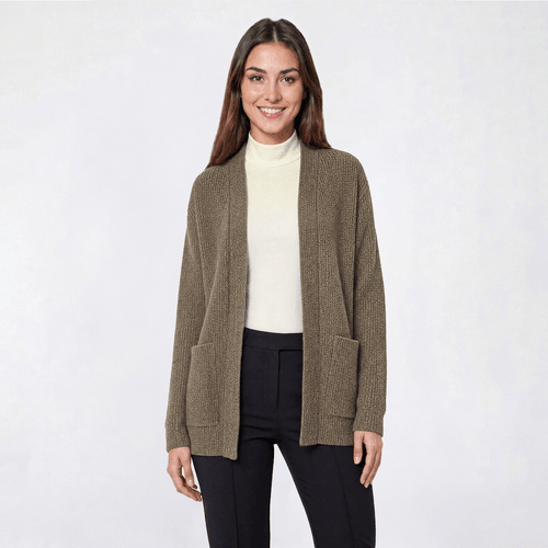 Petite Napa Valley Long Sleeve Waffle Knit Open Front Cardigan