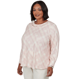 Plus Size Emaline Soiree Embellished Neck Abstract Plaid Sweater