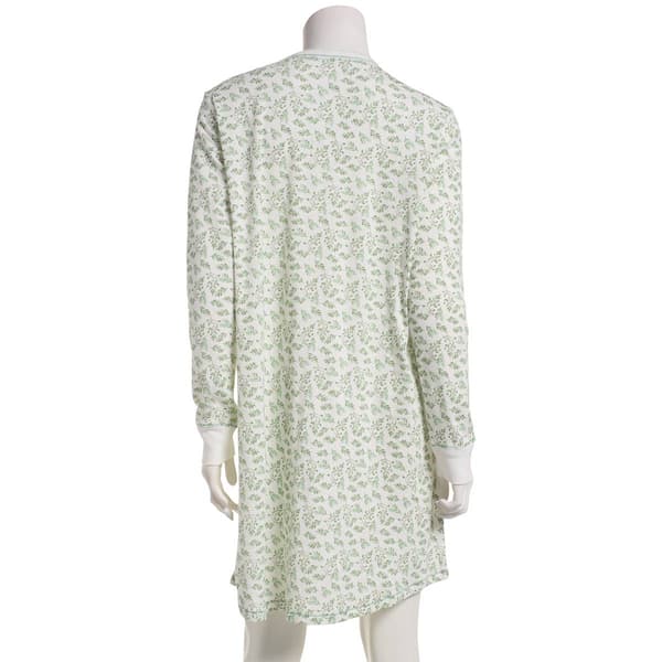 Womens Poppy & Clay Long Sleeve Floral Nightshirt -Ivory/Green