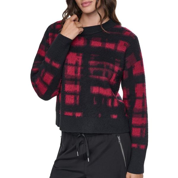 Womens DKNY Long Sleeve Brushed Plaid Crew Neck Sweater