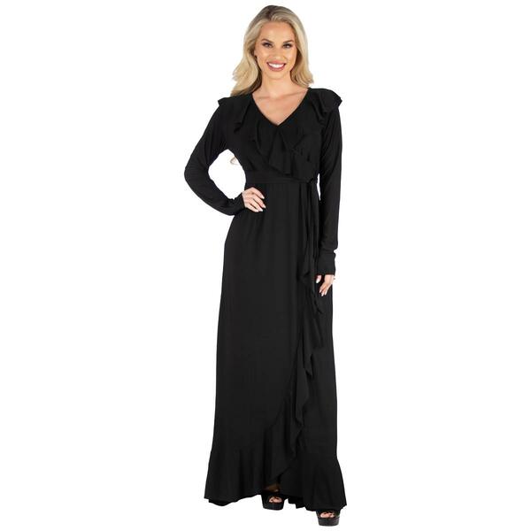 Womens 24/7 Comfort Apparel Ruffled Neck Long Sleeve Long Dress - image 