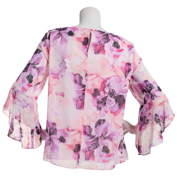 Womens Kasper 3/4 Ruffle Sleeve Floral Blouse