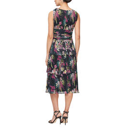 Womens SLNY Sleeveless Tropical Shimmer Tier Midi Dress