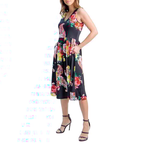 Womens 24/7 Comfort Apparel Floral Sleeveless Midi Dress