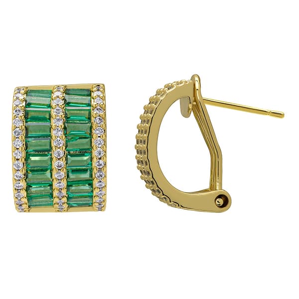 Gianni Argento Lab Grown Emerald Baguette Omega Hoop Earrings