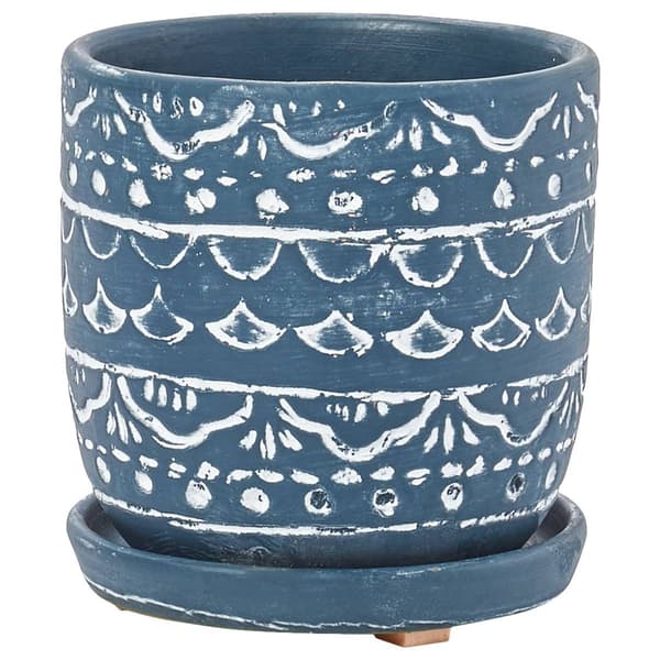 Blue Pattern Planter with Saucer - image 