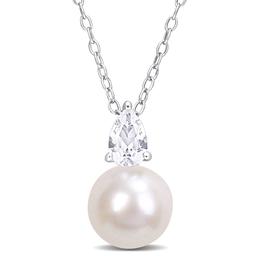 Gemstone Classics(tm) Freshwater Pearl & White Sapphire Pendant