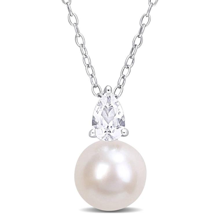 Gemstone Classics(tm) Freshwater Pearl & White Sapphire Pendant