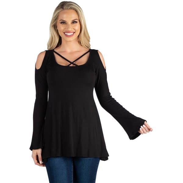 Womens 24/7 Comfort Apparel Long Sleeve Strappy Neck Flared Tunic