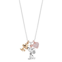 Shine Peanuts Snoopy and Woodstock Crystal Heart Necklace