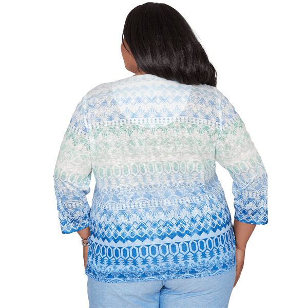 Plus Size Alfred Dunner Caribbean Blues Keyhole Neck Ombre Blouse - image 