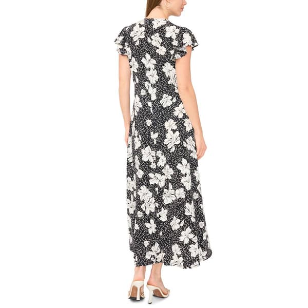 Womens MSK Short Flutter Sleeve V Neck Floral Midi Dress