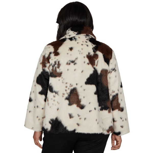 Plus Size Skye''s the Limit Wild Romance Cow Print Faux Fur Jacket