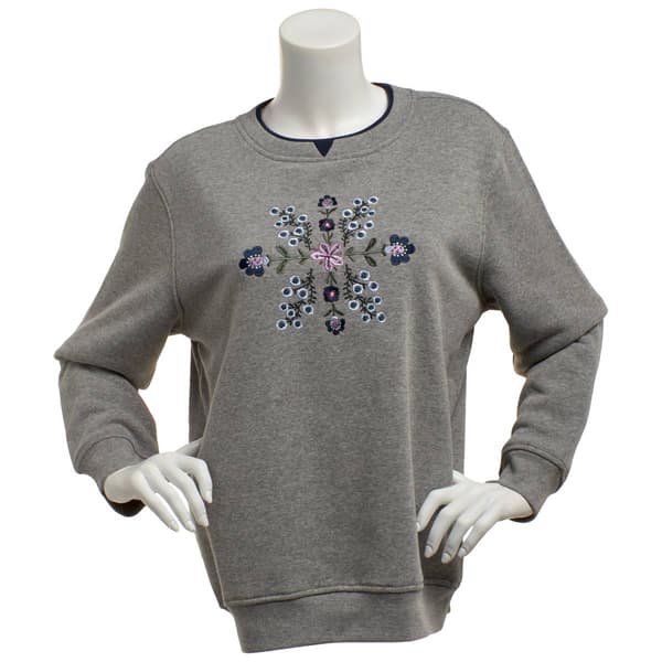 Plus Size Hasting & Smith Folk Art Floral Spray Fleece Sweatshirt