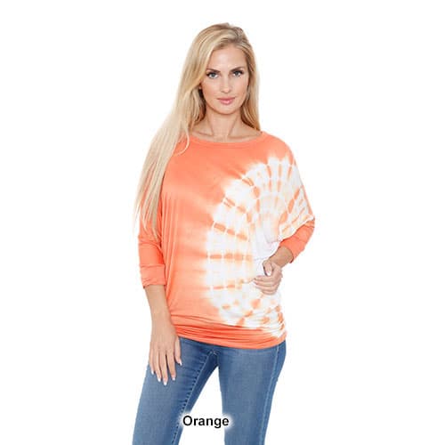 Womens White Mark Banded Dolman Side Tie Dye Top