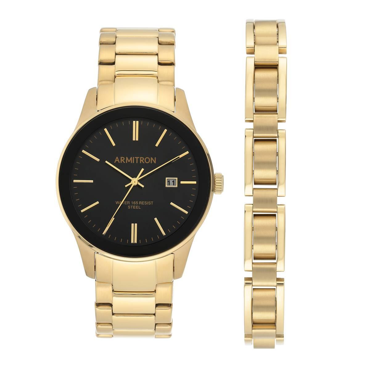 Mens Armitron Gold Analog Watch Set - 20-5374BKGPST