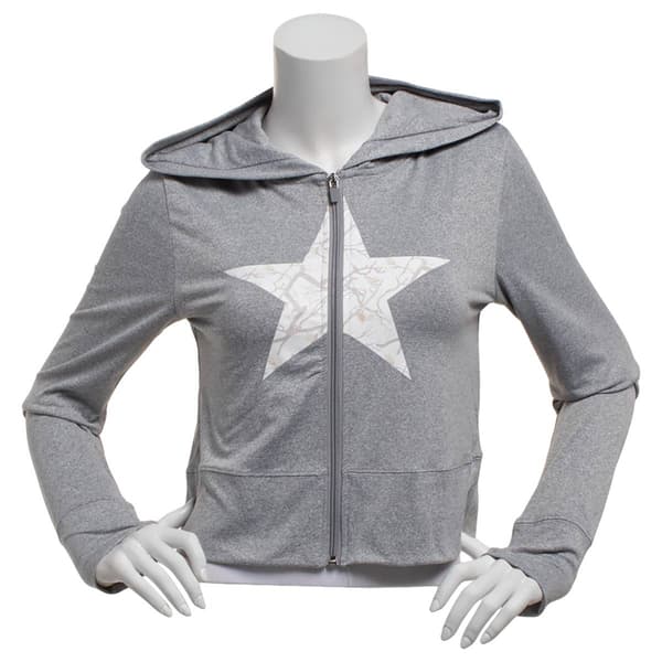 Juniors No Comment Fleece Back Twill Zip Hoodie- Grey