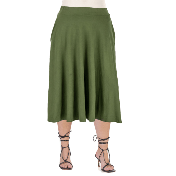 Plus Size 24/7 Comfort Apparel Pleated Pocket Midi Skirt - image 