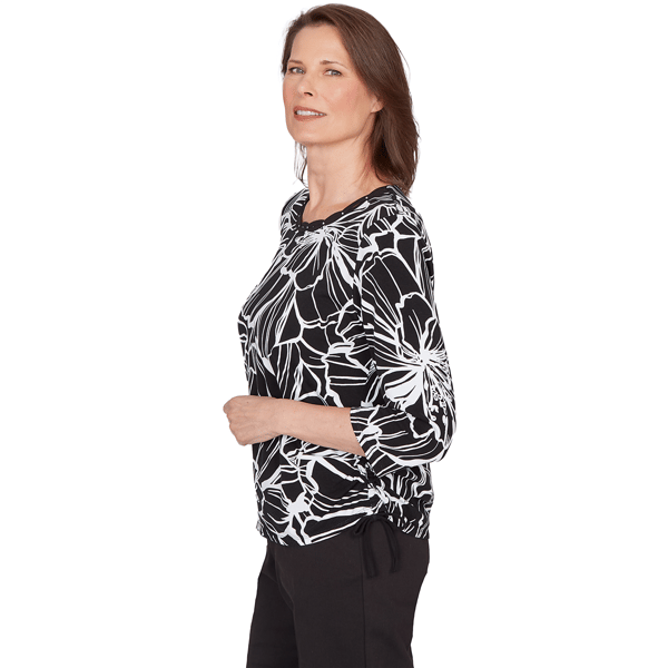 Petite Alfred Dunner Classics Floral Linework Side Tie Blouse