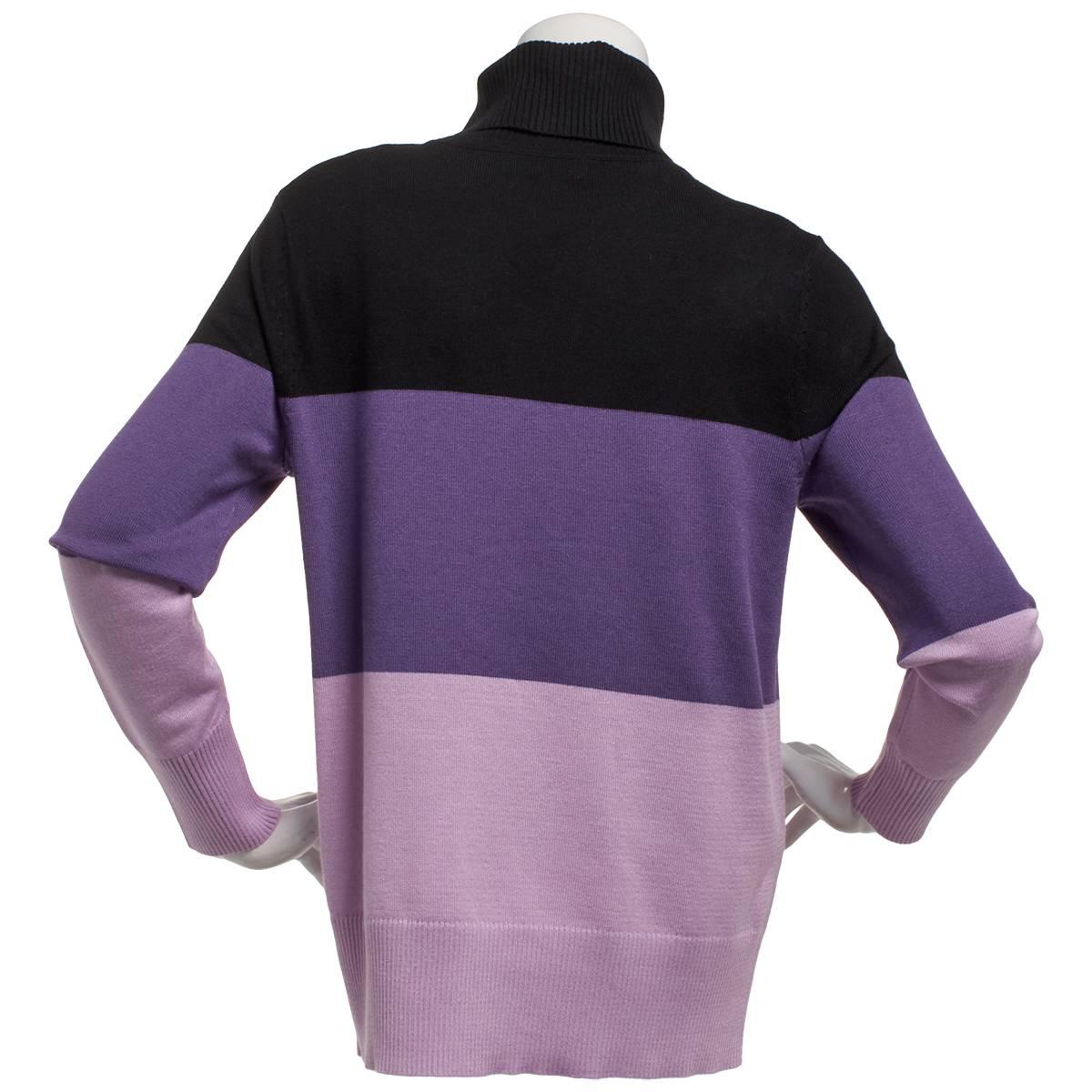 Womens Retrology Color Block Long Sleeve Turtleneck Sweater