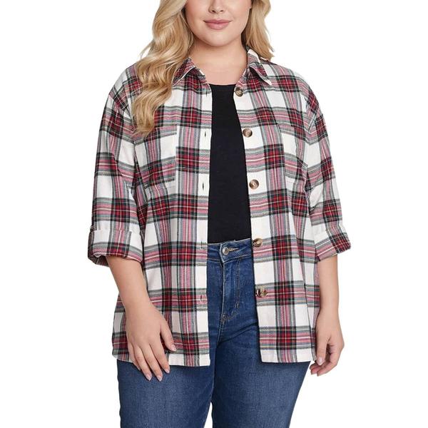 Plus Size NY Collection 3 Quarter Rolll Sleeve Bd Plaid Diuble B - image 