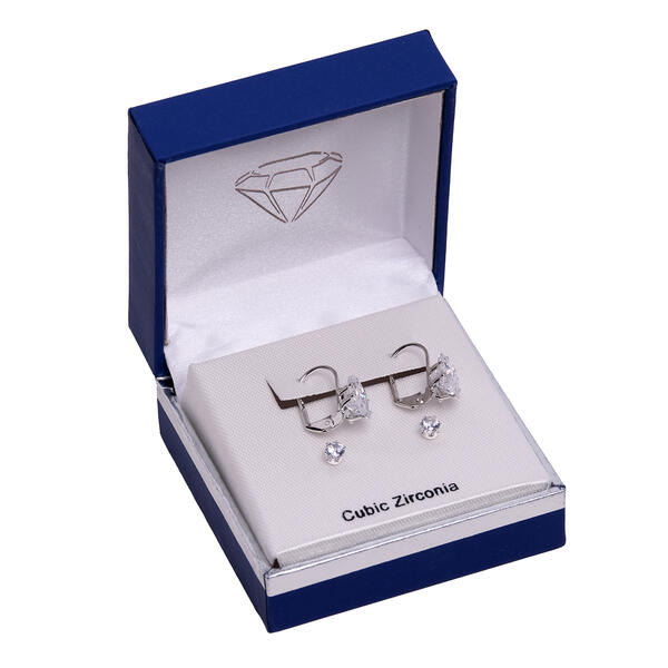 Silver-Tone Emerald Cut & Round CZ Earrings - image 