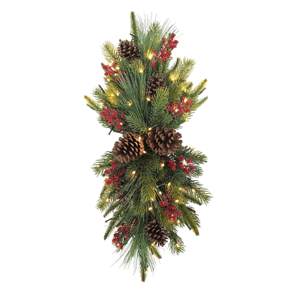 Puleo International Pre-Lit Adorned Banister Swag with Pinecones - image 