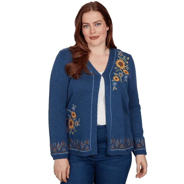 Womens Alfred Dunner Tuscany Sunflower Embroidery Cardigan - image 