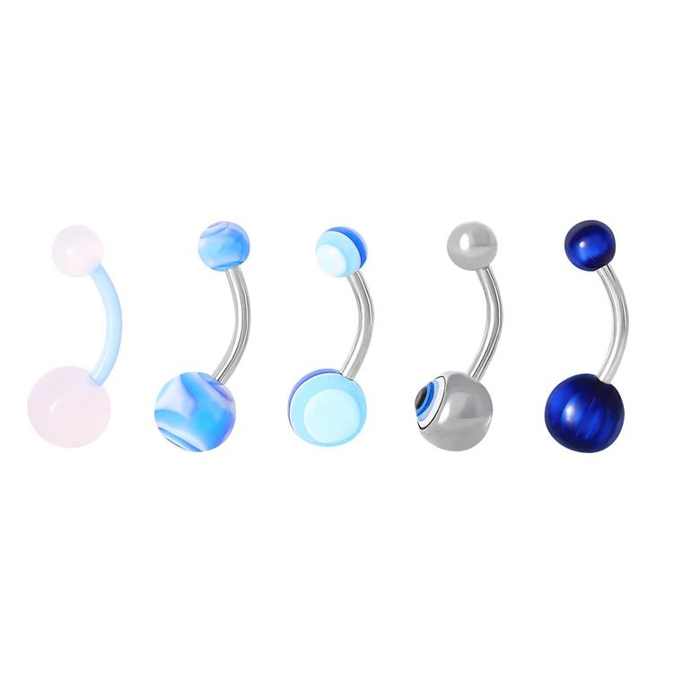 14 Gauge Stainless Steel 5pc. Belly Ring Set
