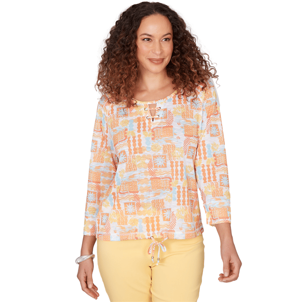 Womens Hearts of Palm Fun in the Sun 3/4 Sleeve Tie Hem Blouse - image 