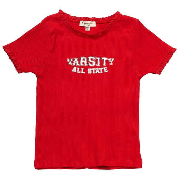 Girls &#40;7-16&#41; Jessica Simpson Short Sleeve Varsity Baby Tee - image 