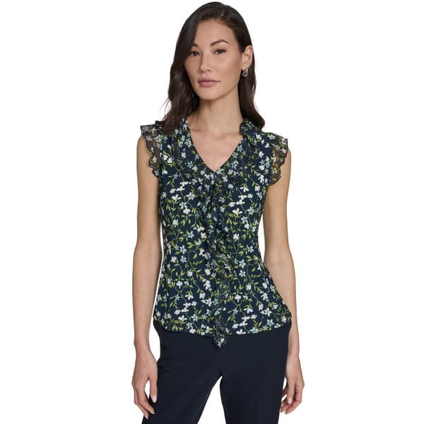 Womens Tommy Hilfiger Ruffle Cap Sleeve Floral Vine Blouse - image 
