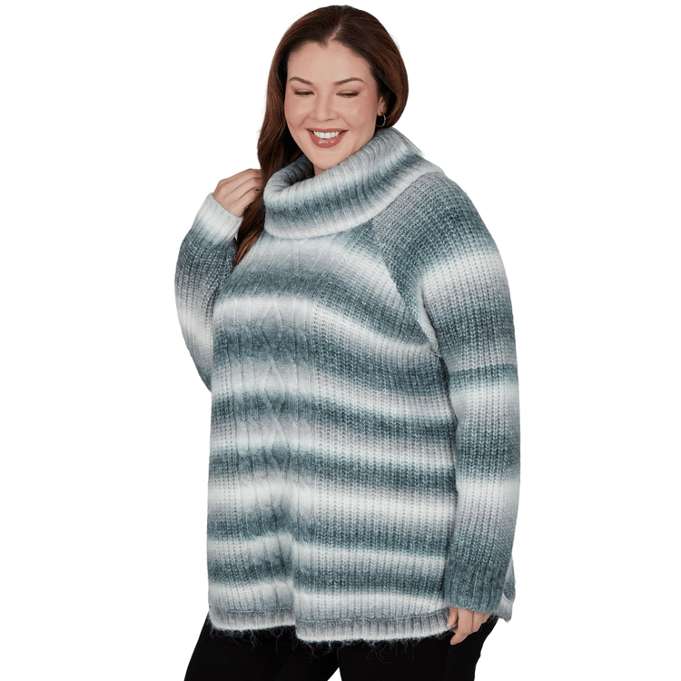 Plus Size Hearts of Palm Silver Linings Ombre Stripe Sweater