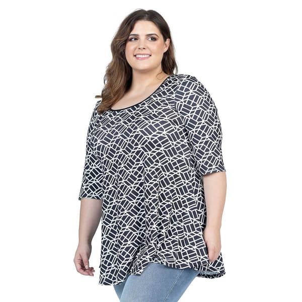 Plus Size 24/7 Comfort Apparel Geometric Elbow Sleeve Tunic Top