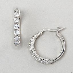 Ellen Tracy Sterling Cubic Zirconia Hoop Earrings