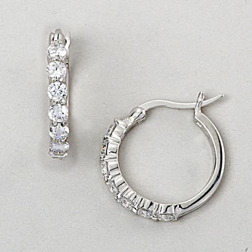 Ellen Tracy Sterling Cubic Zirconia Hoop Earrings - image 