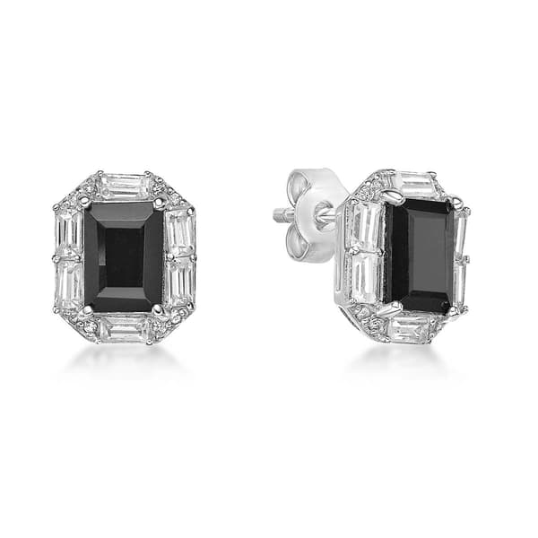Gemminded Sterling Silver Baguette Onyx & White Sapphire Earrings