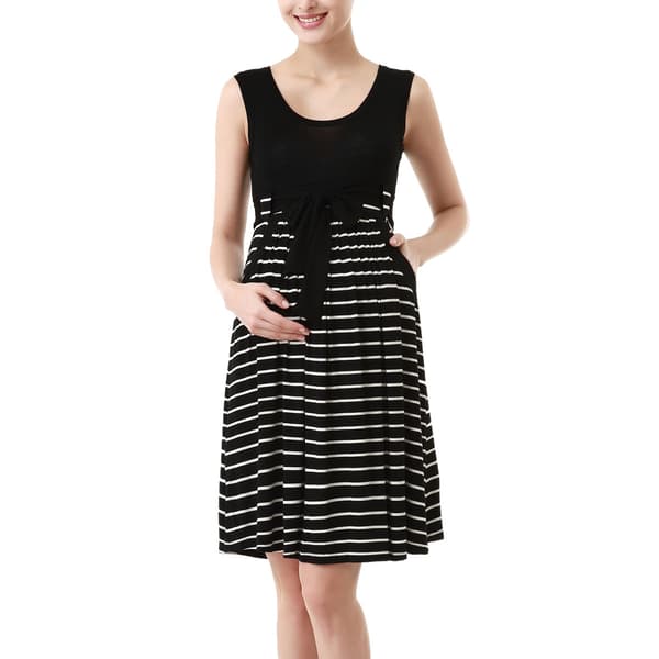 Womens Glow & Grow&#40;R&#41; Scoop Neck Stripe Maternity A-Line Dress - image 